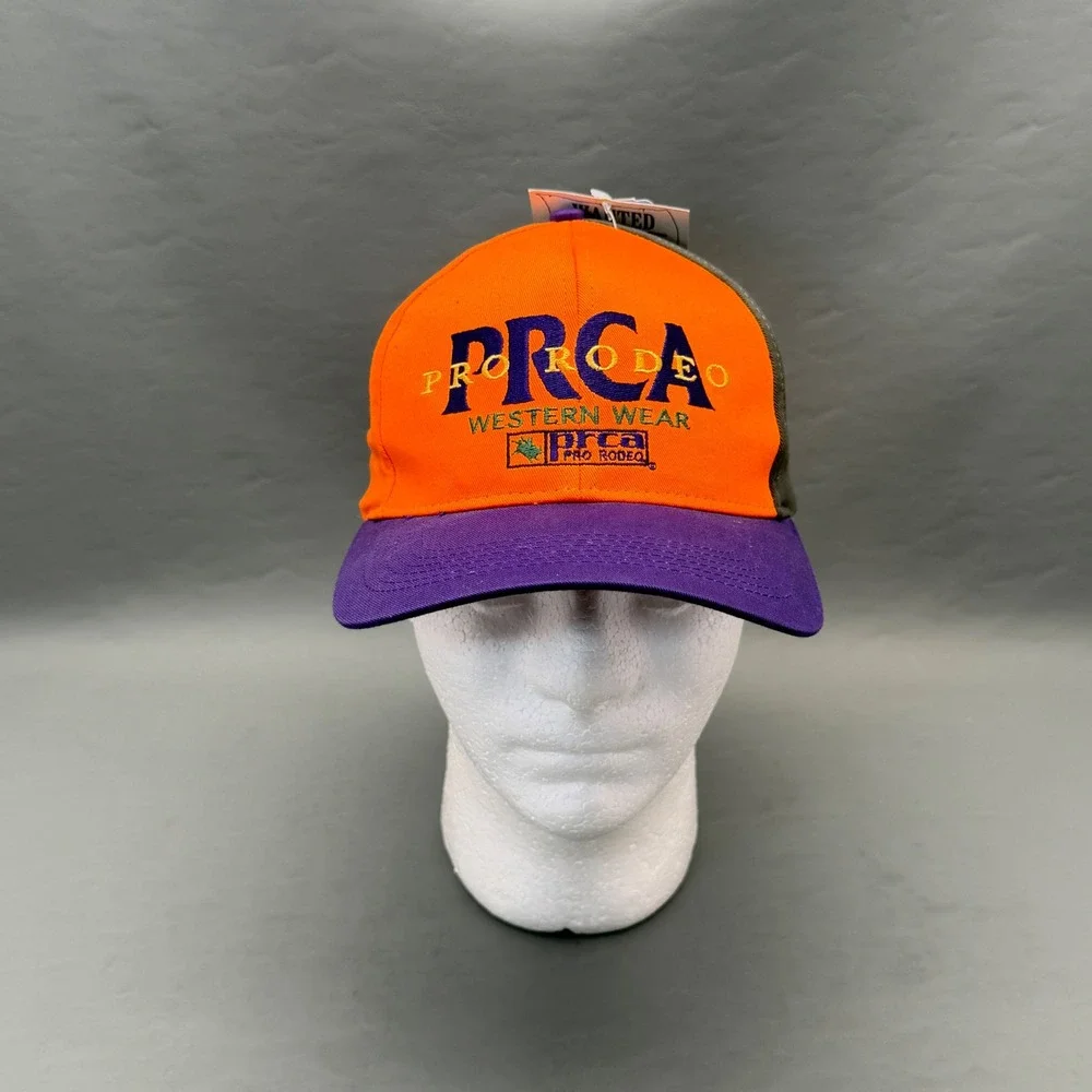 NWT Vintage PRCA Pro Rodeo Western Wear Snapback Hat Cap Orange Purple OSFA